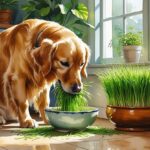 Dog eating wheatgrass as a safe and healthy nutritional supplement
