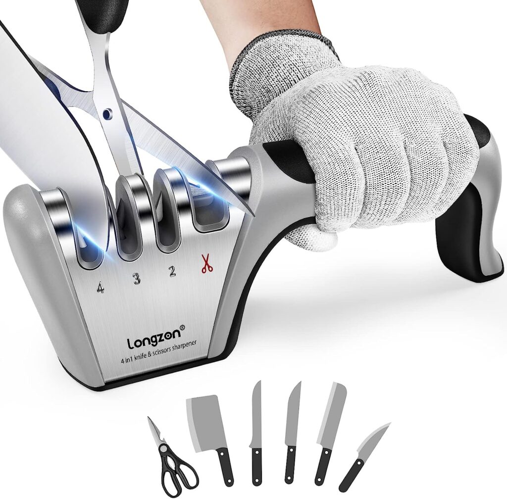 Knife Sharpener with a Pair of Cut-Resistant Glove