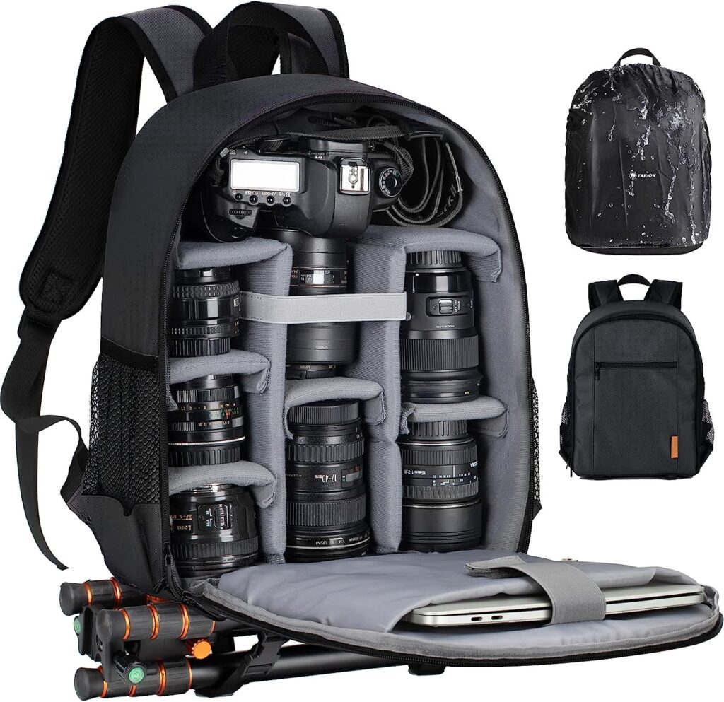 TARION Professional Camera Backpack with Rain Cover Laptop Compartment Waterproof